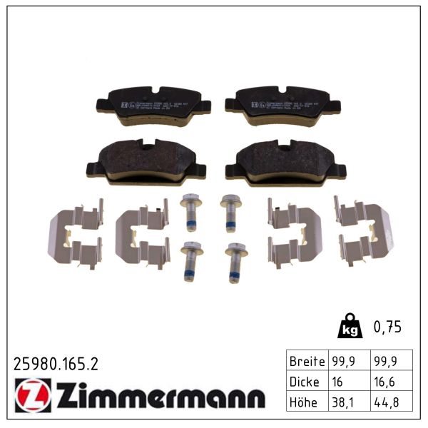 Колодки гальмівні дискові MINI MINI (F56) 1.5 2013.12- ZIMMERMANN (25980.165.2) Zimmermann фото 2