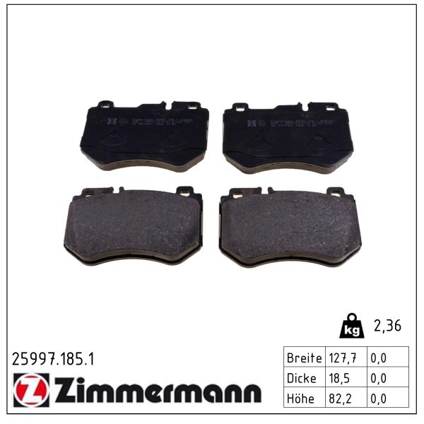 Колодки гальмівні дискові MB C-CLASS (W205) 1.6 2013.07- ZIMMERMANN (25997.185.1) Zimmermann фото 2
