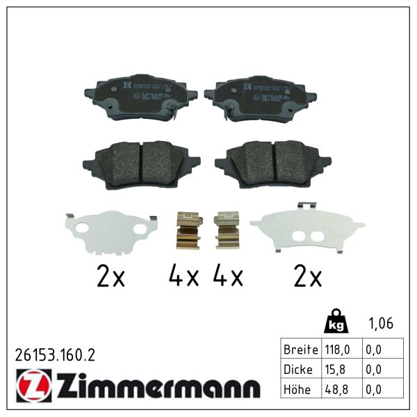 Колодки гальмівні дискові TOYOTA COROLLA ЛІФТБЕК (_E21_) 1.6 2019.01- ZIMMERMANN (26153.160.2) Zimmermann фото 2