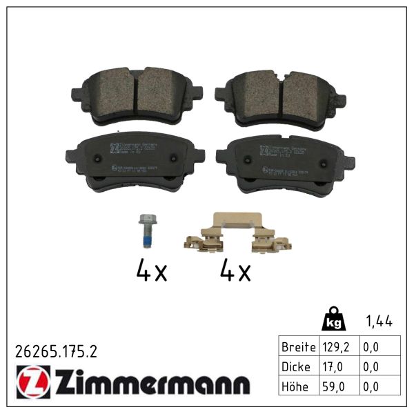 Колодки гальмівні дискові (комплект 4 шт) AUDI Q5 (FYB, FYG) 2.0 2016.05- ZIMMERMANN (26265.175.2) Zimmermann фото 2