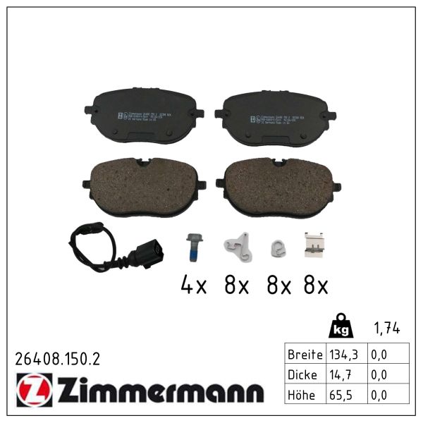 Колодки гальмівні дискові (комплект 4 шт) VW ID.3 (E11, E12) 11/19- ZIMMERMANN (26408.150.2) Zimmermann фото 2