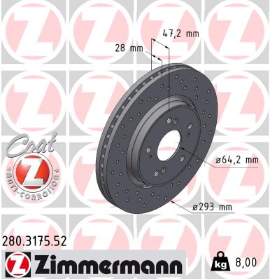 Диск гальмівний SPORT Z HONDA CR-V III (RE_) 2.0 2006.06 — ZIMMERMANN (280.3175.52) Zimmermann фото 2