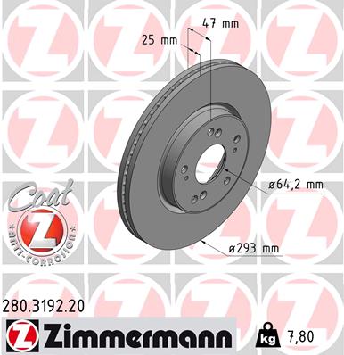 Диск гальмівний HONDA HR-V (RU) 1.5 2014.11- ZIMMERMANN (280.3192.20) Zimmermann фото 2