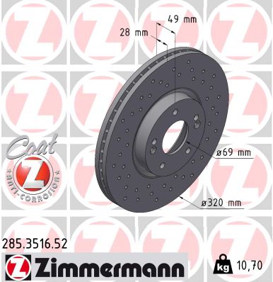 Диск гальмівний SPORT Z KIA SORENTO II (XM) 2.2 2009.09-2016.04 ZIMMERMANN (285.3516.52) Zimmermann фото 2