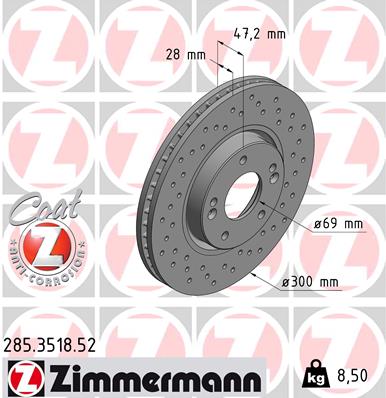 Диск гальмівний SPORT Z HYUNDAI TUCSON (JM) 2.0 2004.06 — ZIMMERMANN (285.3518.52) Zimmermann фото 2