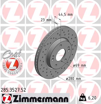 Диск гальмівний SPORT Z HYUNDAI ELANTRA VI ЛІФТБЕК (AD, ADA) 2.0 2015.09- ZIMMERMANN (285.3527.52) Zimmermann фото 2