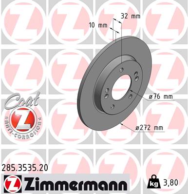 Диск гальмівний KIA CEED (CD) 1.6 2018.03- ZIMMERMANN (285.3535.20) Zimmermann фото 2