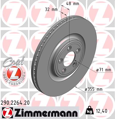 Диск гальмівний JAGUAR XF I (X250) 3.0 2008.03-2015.04 ZIMMERMANN (290.2264.20) Zimmermann фото 2
