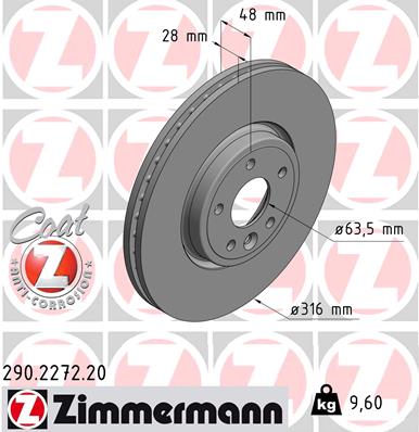 Диск гальмівний JAGUAR XE (X760) 2.0 2015.03- ZIMMANN (290.2272.20) Zimmermann фото 2