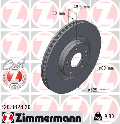 Диск гальмівний HYUNDAI SANTA FE IV (TM, TMA) 2.2 CRDI 2018.07-2020.11 ZIMMERMANN (320.3828.20) Zimmermann фото 2