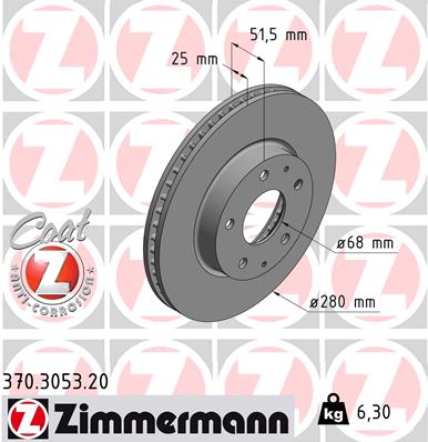 Диск гальмівний MAZDA 3 ЛІФТБЕК (BM_, BN_) 1.5 2013.09-2019.12 ZIMMERMANN (370.3053.20) Zimmermann фото 2