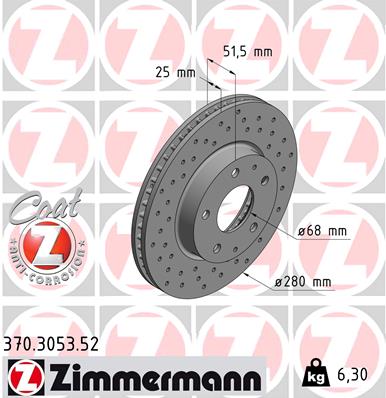 Диск гальмівний SPORT Z MAZDA 3 ЛІФТБЕК (BM_, BN_) 1.5 2013.09-2019.12 ZIMMERMANN (370.3053.52) Zimmermann фото 2