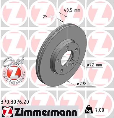 Диск гальмівний MAZDA 3 ЛІФТБЕК (BK) 1.6 1999.09-2009.12 ZIMMERMANN (370.3076.20) Zimmermann фото 2