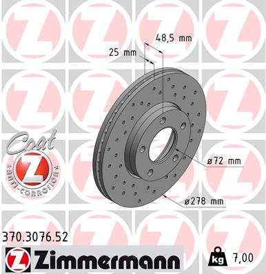 Диск гальмівний SPORT Z MAZDA 3 ЛІФТБЕК (BK) 1.6 1999.09-2009.12 ZIMMERMANN (370.3076.52) Zimmermann фото 2