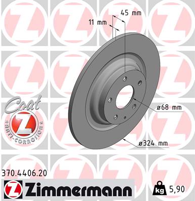 Диск гальмівний MAZDA CX-9 (TC) 2.5 T AWD (TC4W) 2016.06- ZIMMERMANN (370.4406.20) Zimmermann фото 2