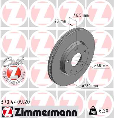 Диск гальмівний MAZDA 3 ЛІФТБЕК (BP_) 1.8 2018.11- ZIMMERMANN (370.4409.20) Zimmermann фото 2