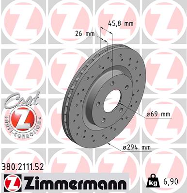 Диск тормозной SPORT Z MITSUBISHI OUTLANDER III (GG_W, GF_W, ZJ, ZL, ZK) 2.4 201 ZIMMERMANN (380.2111.52) Zimmermann фото 2