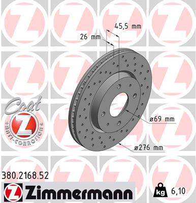 Диск тормозной SPORT Z MITSUBISHI LANCER VII (CS_A, CT_A) 1.6 2000.01-2013.12 ZIMMERMANN (380.2168.52) Zimmermann фото 2