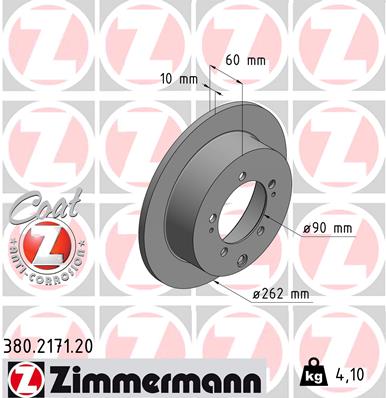 Диск тормозной MITSUBISHI OUTLANDER I (CU_W) 2.0 2001.03-2008.07 ZIMMERMANN (380.2171.20) Zimmermann фото 2