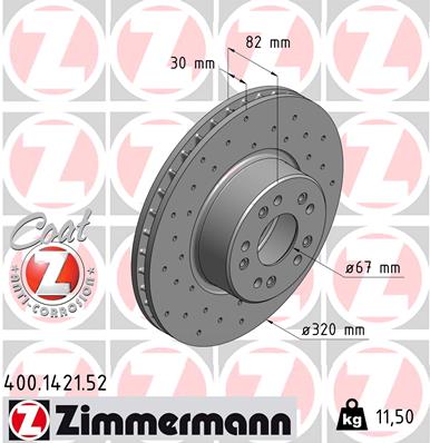 Диск тормозной SPORT Z ПЕРФОРОВАННЫЙ MB S-CLASS (W140) 3.2 1991.02-1998.10 ZIMMERMANN (400.1421.52) Zimmermann фото 2