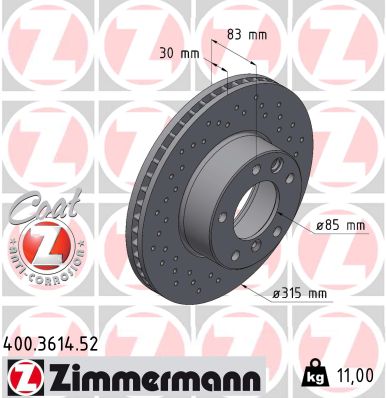 Диск гальмівний SPORT Z MB G-CLASS (W463) 5.5 1989.09- ZIMMERMANN (400.3614.52) Zimmermann фото 2