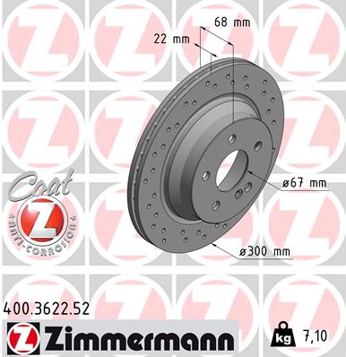 Диск гальмівний SPORT Z MB E-CLASS (W211) 1.8 2002.03-2009.03 ZIMMERMANN (400.3622.52) Zimmermann фото 2