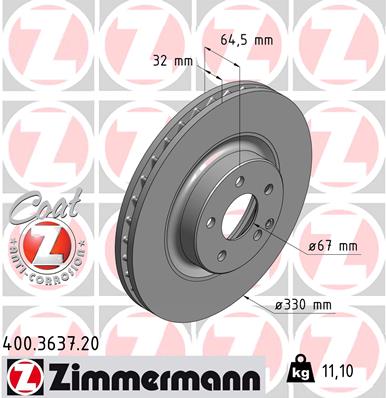 Диск гальмівний MB E-CLASS (W211) 3.2 2002.03-2009.03 ZIMMERMANN (400.3637.20) Zimmermann фото 2