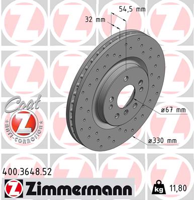 Диск гальмівний SPORT Z MB M-CLASS (W164) 3.5 2005.02-2012.12 ZIMMERMANN (400.3648.52) Zimmermann фото 2