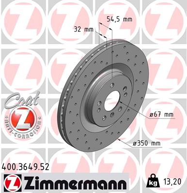 Диск гальмівний SPORT Z MB M-CLASS (W164) 3.5 2005.02-2012.12 ZIMMERMANN (400.3649.52) Zimmermann фото 2