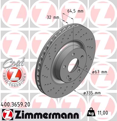 Диск гальмівний MB S-CLASS (W221) 5.5 2005.09-2013.12 ZIMMERMANN (400.3659.20) Zimmermann фото 2