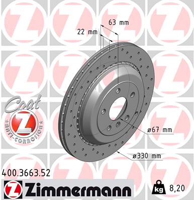 Диск гальмівний SPORT Z MB M-CLASS (W164) 3.5 2005.02-2012.12 ZIMMERMANN (400.3663.52) Zimmermann фото 2