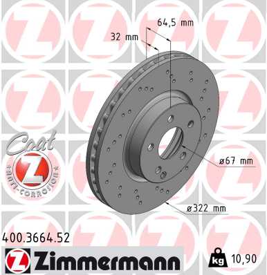 Диск гальмівний SPORT Z MB E-CLASS (W212) 1.8 2009.01-2016.12 ZIMMERMANN (400.3664.52) Zimmermann фото 2