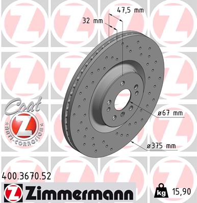 Диск гальмівний SPORT Z MB GL-CLASS (X164) 5.5 2006.09-2012.12 ZIMMERMANN (400.3670.52) Zimmermann фото 2
