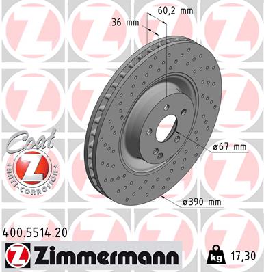 Диск гальмівний MB S-CLASS (W221) 5.5 2005.09-2013.12 ZIMMERMANN (400.5514.20) Zimmermann фото 2