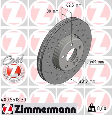 Диск гальмівний FORMULA S ВЕНТИЛ MB C-CLASS (W205) 1.6 2013.07- ZIMMERMANN (400.5518.30) Zimmermann фото 2