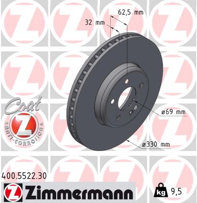 Диск гальмівний FORMULA S MB C-CLASS (W205) 2.0 2013.07- ZIMMERMANN (400.5522.30) Zimmermann фото 2
