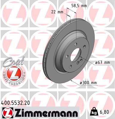 Диск гальмівний MB S-CLASS (W221) 3.5 2005.09-2013.12 ZIMMERMANN (400.5532.20) Zimmermann фото 2