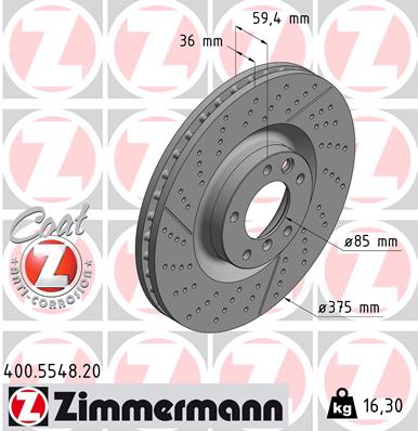 Диск гальмівний MB G-CLASS (W463) 5.5 2015-2018 ZIMMERMANN (400.5548.20) Zimmermann фото 2
