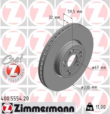 Диск гальмівний MB GLE (V167) 2.0 2018.10- ZIMMERMANN (400.5554.20) Zimmermann фото 2