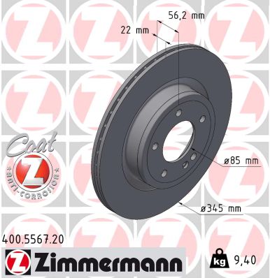 Диск гальмівний MB G-CLASS (W463) G 500 (463.260, 463.261) 2018.01 — ZIMMERMANN (400.5567.20) Zimmermann фото 2