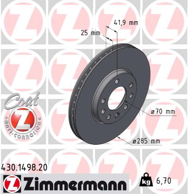 Диск гальмівний OPEL VECTRA C (Z02) 2.2 2002.04-2009.01 ZIMMERMANN (430.1498.20) Zimmermann фото 2