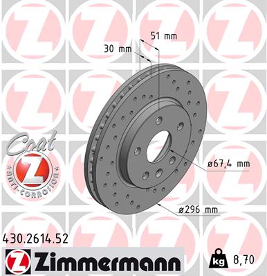 Диск гальмівний SPORT Z CHEVROLET MALIBU (V300) 2.4 2012.01- ZIMMERMANN (430.2614.52) Zimmermann фото 2