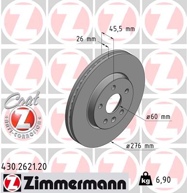 Диск гальмівний CHEVROLET AVEO ЛІФТБЕК (T300) 1.6 2011.03- ZIMMERMANN (430.2621.20) Zimmermann фото 2