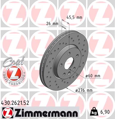 Диск гальмівний SPORT Z CHEVROLET AVEO ЛІФТБЕК (T300) 1.6 2011.03- ZIMMERMANN (430.2621.52) Zimmermann фото 2