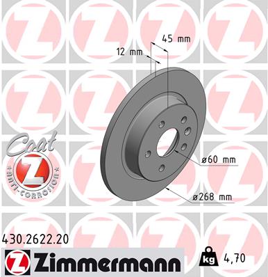 Диск гальмівний CHEVROLET AVEO ЛІФТБЕК (T300) 1.6 2011.03- ZIMMERMANN (430.2622.20) Zimmermann фото 2