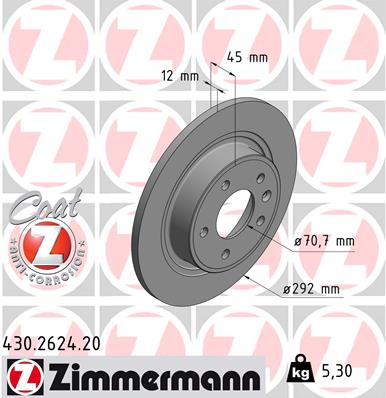 Диск гальмівний OPEL ASTRA J ЛІФТБЕК 1.4 2012.06- ZIMMERMANN (430.2624.20) Zimmermann фото 2