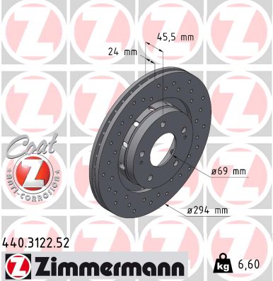 Диск тормозной SPORT Z MITSUBISHI OUTLANDER III (GG_W, GF_W, ZJ, ZL, ZK) 2.4 201 ZIMMERMANN (440.3122.52) Zimmermann фото 2