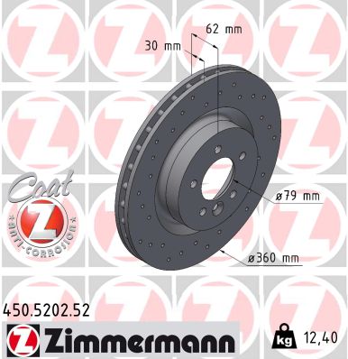 Диск гальмівний SPORT Z LAND ROVER RANGE ROVER SPORT I (L320) 3.6 2005.02-2013.03 ZIMMERMANN (450.5202.52) Zimmermann фото 2