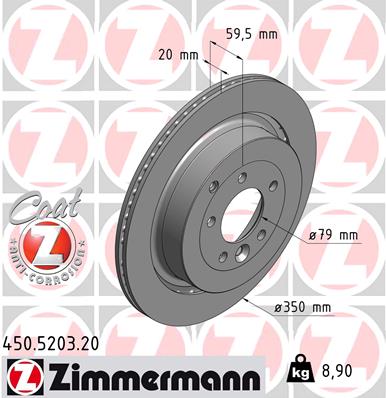 Диск гальмівний LAND ROVER RANGE ROVER SPORT I (L320) 2.7 2005.02-2013.03 ZIMMERMANN (450.5203.20) Zimmermann фото 2