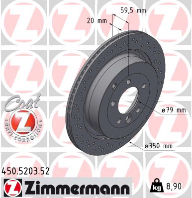 Диск гальмівний SPORT Z LAND ROVER RANGE ROVER SPORT I (L320) 2.7 2005.02-2013.03 ZIMMERMANN (450.5203.52) Zimmermann фото 2